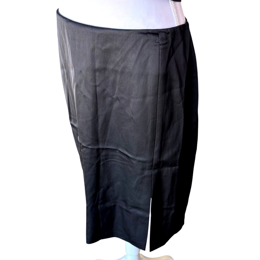 Laundry by Shelli Segal Black Satin Pencil Skirt Side Slit Vintage 90s Size 6